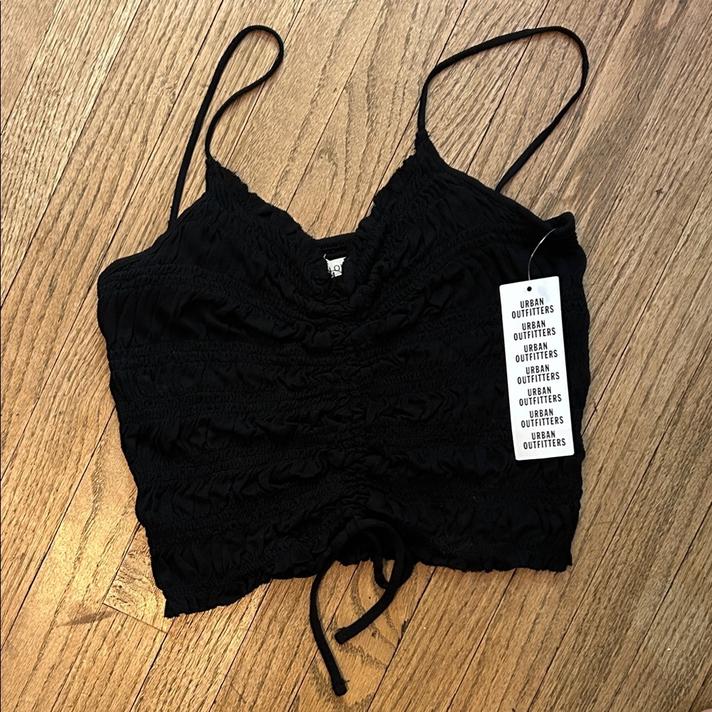 UO Black Ruched Camisole with tie detail